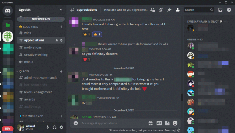 Discord appreciation gratitude help thank you benefits gains gained improve improvement