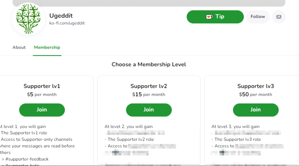 membership subscriptions ko-fi levels tiers payment